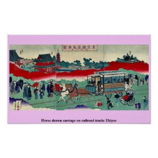Horse drawn carriage on railroad tracks Ukiyoe Poster