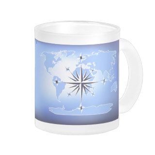 Blue Compass Rose World Map Glass Mug 3