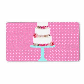 Cute Floral Wedding Cake Teal Pink Polka dots Personalized Shipping Labels