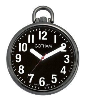 Gotham Men's Gun Metal Ultra Thin Bold Number Open Face Quartz Pocket Watch # GWC15033BBK at  Men's Watch store.