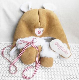 personalised sheepskin hat, mittens & booties by born bespoke