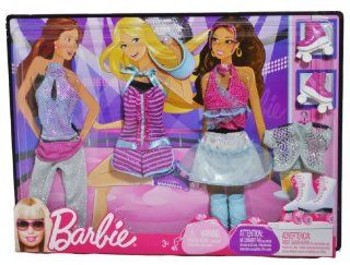 Barbie Year 2009 Fashionistas Series Doll Cloth Assortment R6815   ROLLER SKATING Outfit with 2 Neck Strap Tops, Capri Pants, 1 Piece Shorts/Top with Neck Strap, Mini Skirt, Leg Warmer, Mesh Bolero Jacket, Visor and 1 Pair of Roller Skates (Doll Is Not Inc