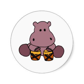 AH  Awesome Hippo Playing Bongo Drums Round Sticker