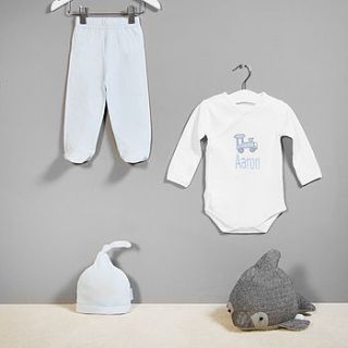 personalised train newborn clothes set by my 1st years