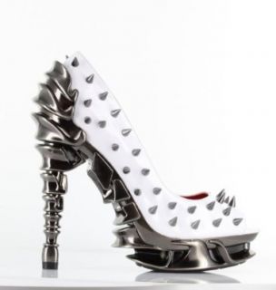 Hades Women's TALON Slip On Heel Open Toe Pump White Patent Shoes