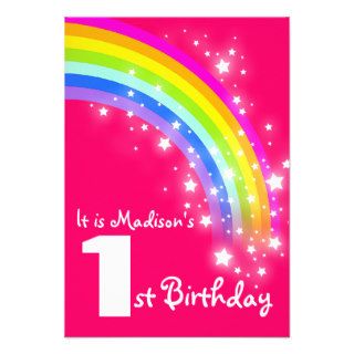 Kids purple rainbow 1st birthday invite