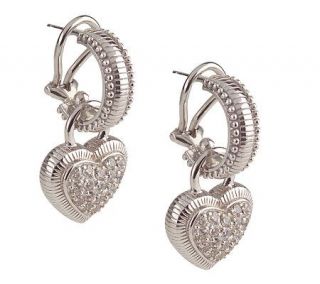 Judith Ripka Sterling Diamonique Pave Heart Drop Earrings —
