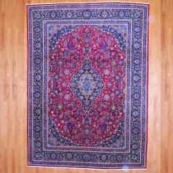Persian Hand knotted Mashad Red/ Navy Wool Rug (9'7 x 13') 7x9   10x14 Rugs