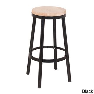 Modern Round Backless Metal and Ash Wood Bar Stool Office Star Products Bar Stools