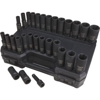 Klutch Chrome Moly 1/2in.-Drive Deep Impact Socket Set — 29-Pc., SAE/Metric  1/2in. Drive Sets