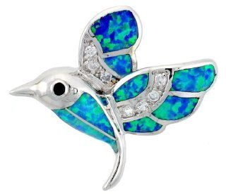 Kolibri Anhnger aus Sterling Silber mit synthetischer Opal Intarsie und Zirkonien Steinen,(24 mm ) gross Schmuck