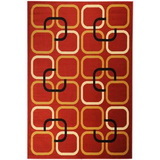 Paterson Collection Abstract Red Area Rug (3'3 x 4'7) 3x5   4x6 Rugs