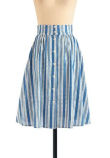 Button to See Here Skirt in Blue Stripe  Mod Retro Vintage Skirts