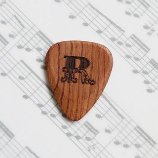 wooden theatrical initial plectrum by maria allen boutique
