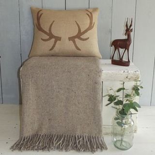 ' chestnut antler ' cushion and tweed throw by rustic country crafts