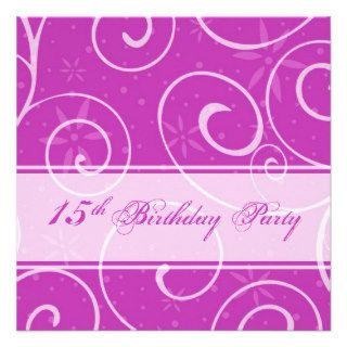 Pink Swirls 15th Birthday Party Invitation Cards