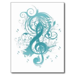 Beautiful cool music notes with splatter swirls postcards