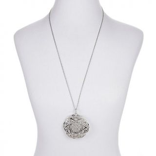 LusciousS Stately Steel Large Round Medallion Pendant with 30" Chain