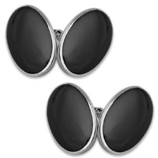 silver onyx double sided oval cufflinks by john m start & co.