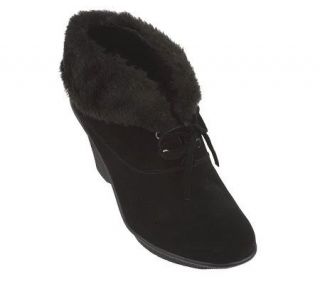 B. Makowsky Suede Lace up Ankle Boots with Faux Fur Trim —