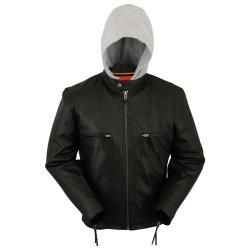 First Classics Black Men's Leather Removable Hoodie Jacket Clothing