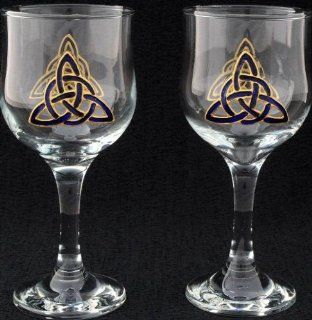 Celtic Glass Designs Set of 2 Hand Painted Wine Glasses in a Blue Celtic Eternity Knot Design Kitchen & Dining