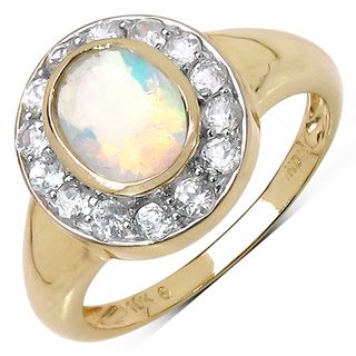 10k Yellow Gold 1 1/5ct TGW Ethiopian Opal and White Zircon Ring Gemstone Rings