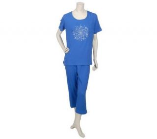 Quacker Factory Short Sleeve Knit Gauze Top and Stretch Crop Pants —