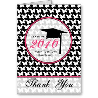 Houndstooth / Hot Pink Graduation Thank You Greeting Card