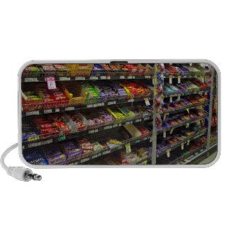 Shelves of chocolate bars in store iPod speaker