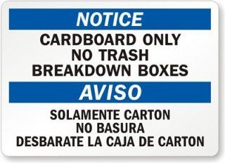 Notice Cardboard Only No Trash Breakdown Boxes   Aviso, Adhesive Signs and Labels, 10" x 7"  Yard Signs  Patio, Lawn & Garden