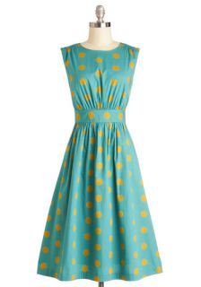Emily and Fin Too Much Fun Dress in Gold Dots   Long  Mod Retro Vintage Dresses