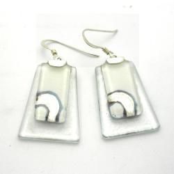 Sterling Silver Ethereal Glass Silver/ White Trapezoid Earrings (Chile) Global Crafts Earrings