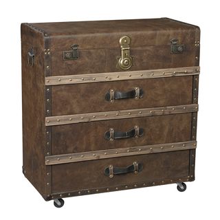 Brown Trunk Accent Chest with Faux Leather Trim Coffee, Sofa & End Tables