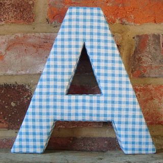 blue check fabric alphabet wall letters by pushka knobs