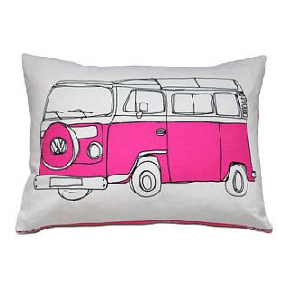campervan cushion in pink by helena carrington illustration
