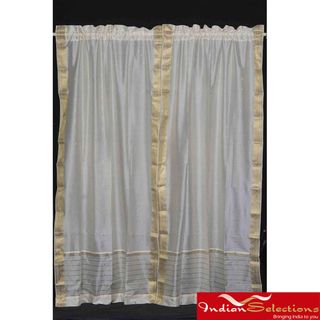 Cream 84 inch Rod Pocket Sheer Sari Curtain Panel Pair (India) Curtains