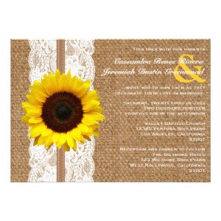 Rustic Burlap and Lace with Sunflower Wedding Personalized Announcements