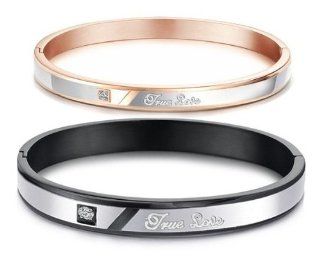 His or Hers Matching Set Couple Titanium Bangle Bracelet True Love Magnetic Simple Korean Style Anti fatigue in a Gift Box (Hers (Gold)) Jewelry