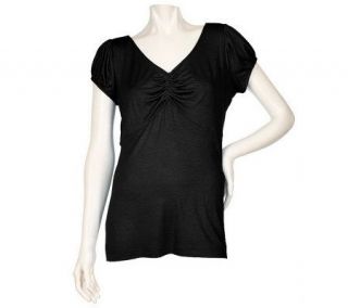 Charmed by Nancy Rose Ruched Bodice Top w/Bow Cutout Detail —
