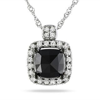 Miadora 14k White Gold 1ct TDW Black and White Diamond Halo Necklace (G H, I1 I2) Miadora Diamond Necklaces