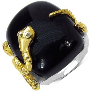 Malaika Sterling Silver 21ct TGW Black Onyx Snake Design Ring Malaika Gemstone Rings