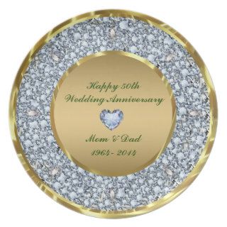 Diamonds & Gold 50th Wedding Anniversary Plates