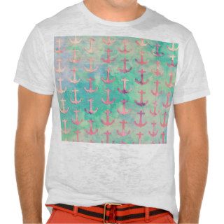 Girly Pink Nautical Anchors Turquoise Watercolor T shirts
