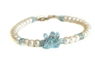 bridal pearl blue topaz cluster bracelet by prisha jewels