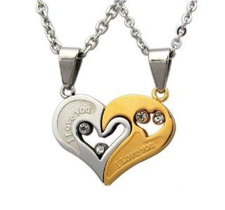 His & Hers Matching Set Titanium Couple Pendant Necklace Korean Love Style in a Gift Box (ONE PAIR) (B) Jewelry