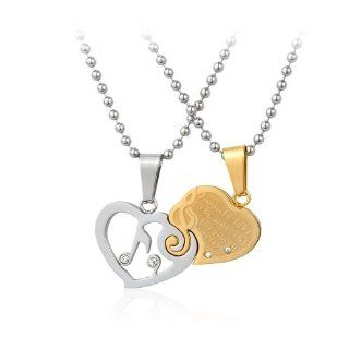 Stainless Steel Couple Music Note Lovers Pendant Necklace Set His and Hers w/ Crystal CZ Rhinestone Jewelry. FREE CHAIN NECKLACES INCLUDED. Jewelry