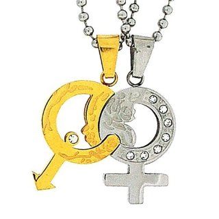 TOC Stainless Steel His and Hers 2 Piece Couples Pendant Necklace Set Jewelry