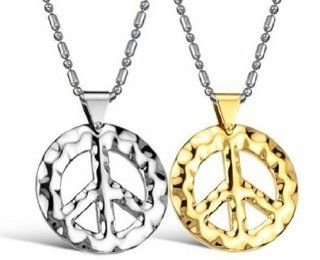 Korean Style His or Hers Titanium Peace Symbol Disarmament Pendant Necklace in a Gift Box   NK331 (Hers(Gold)) Jewelry