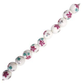 Fiona 100511 Series 8 Inch Porcelain Beads Strand, Violet Flowers Printed on 18mm Round Porcelain Beads